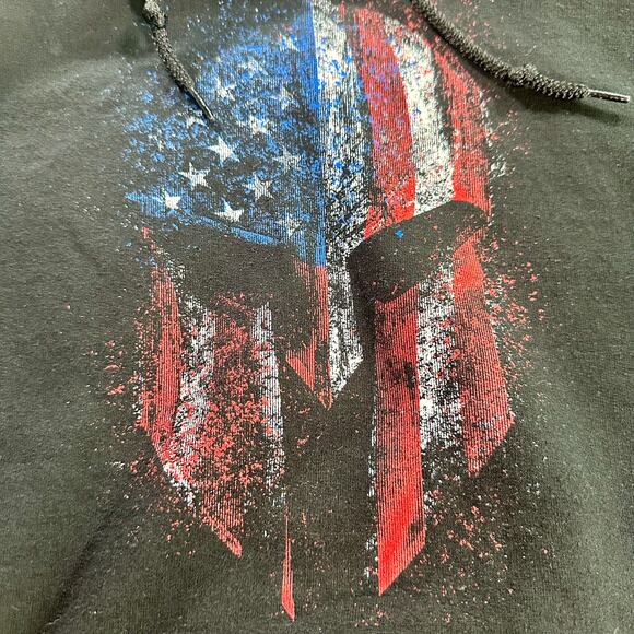 Grunt Style Men's Medium Black Pullover Hoodie American Flag Patriot Sweatshirt - Picture 4 of 8